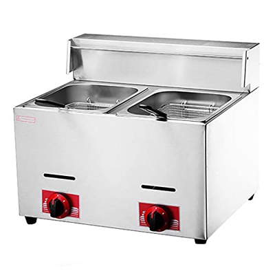 Freidora a Gas con Cesta y Tapa, Cocina al Aire Libre de Acero Inoxidable, sartén Comercial para Cocina de Restaurante, 8L/16L (6L+6L)