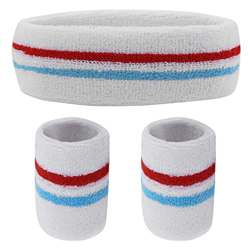 Yolev Juego de 3 Muñequeras a Rayas con 1 Diadema Deportiva y 1 par de Muñequeras Deportivas Accesorios Deportivos para Hombres y Mujeres precio