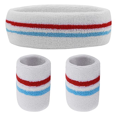 Yolev Juego de 3 Muñequeras a Rayas con 1 Diadema Deportiva y 1 par de Muñequeras Deportivas Accesorios Deportivos para Hombres y Mujeres