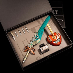 TKFDC Pluma Caja de Regalo Fuente Pluma Pluma Vintage Pen Set Fountain Pen Ink Set Fountain Pen Ink Office Supplies Tinta Bolígrafos for Escribir (Col características