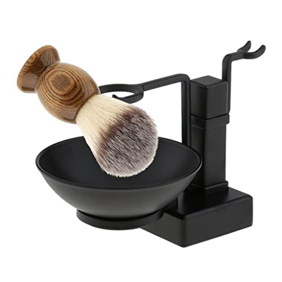 SM SunniMix Hombres Aleación Afeitar Cepillo Tazón Soporte Soporte Set Negro