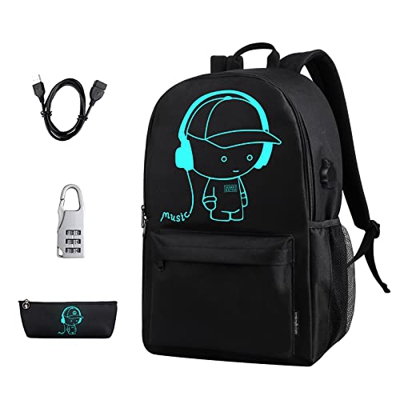 BSTcentelha Mochilas Escolares Mochila Luminosa de Anime Carga USB Puerto Mochila Escolar Mochila con Estuche de Lápiz Luminoso Mochila para niñas niñ