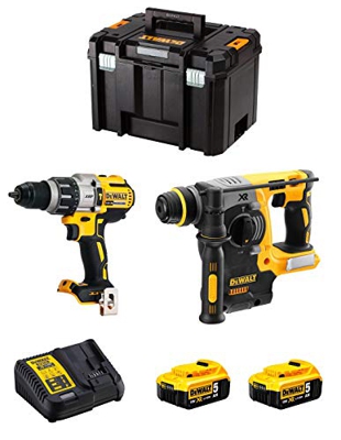 DeWALT Kit DWK223 (Taladro Percutor DCD996 + Martillo Perforador DCH273 + 2 Baterías de 5,0 Ah + Cargador + TSTAK VI)