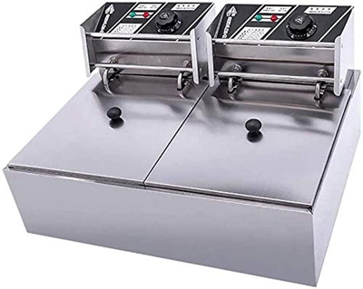 20L Deep Fryer Electric Desktop Stainless Steel Electric Deep Pan with Lid and Frying Basket Temperature Control 5KW