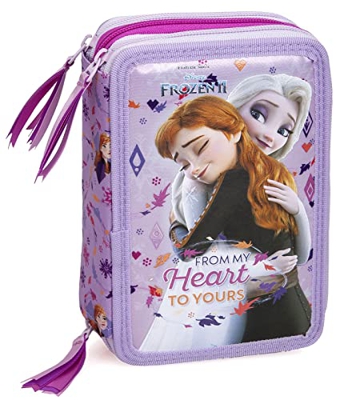 Estuche triple llenado, 44 accesorios escolares, 3 cremalleras, 20 cm, Frozen, Portalápices