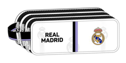 Safta, Estuche Triple Cremallera de Real Madrid 1ª Equipación 22/23, 210x70x85 mm Unisex niños, Negra y blanca, Estándar características