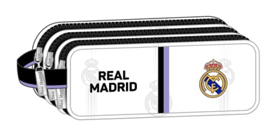 Safta, Estuche Triple Cremallera de Real Madrid 1ª Equipación 22/23, 210x70x85 mm Unisex niños, Negra y blanca, Estándar