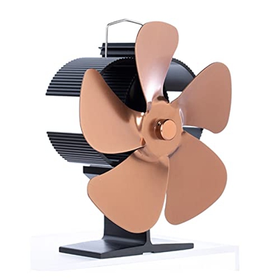 5 Blades Fireplace Fan Wood Stove Fan Quiet Heat Powered Eco Fan for Log Burner Home Fireplace Fan Pellet Stoves Heating Fan (Color : Copper)