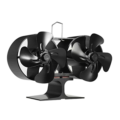 FMOPQ Double Heads Fireplace Fan Wood Burning Real Hot Power Fireplace Small Fan Energy Saving Thermal Power Fireplace Fan (Color : Black)