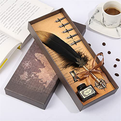 Vintage Pluma Pluma marrón Caja de Regalo Escritura papelería Conjunto Personalidad Pluma Pluma Herramienta de Escritura (C) precio