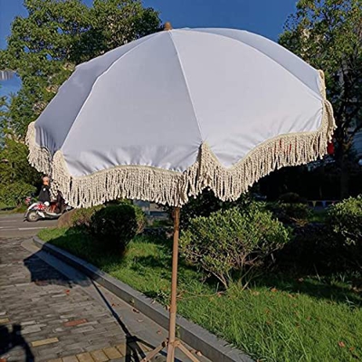 YEHEI Sombrilla de Playa Sombrilla de jardín Blanca de 1,8 m, sombrilla inclinable, sombrilla Redonda con Borla, Adecuada para Playa, Camping, decorac
