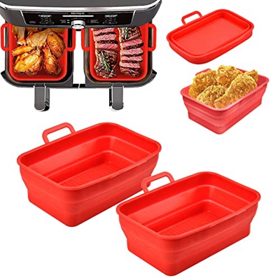 FOHYLOY Olla de Silicona para Ninja Foodi Freidora de Aire, 2 Piezas Olla de Silicona Reutilizable Plegable para Freidora de Aire, Accesorios para Fre