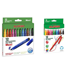 Título: Alpino 12 Rotuladores Maxi de Colores | Rotuladores de Punta Gruesa de 6mm para Colorear + 12 Rotuladores de Colores | Rotulador de Punta Resi características