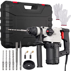 Taladro Percutor Eléctrico JUSTOOL Martillo Perforador 1500W Mango Giratorio de 360°con 2pcs Cincel y 4pcs Broca Taladro Eléctrico 800r/min 4500 BPM c características