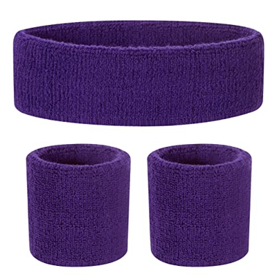 ONUPGO Conjunto de muñequeras de diadema para niños, banda deportiva de algodón para deportes (1 diadema + 2 pulseras) (morado)