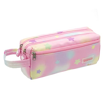 SAMPACK – Estuche Escolar, Estuche para Niñas, 4 Compartimentos, Gran Capacidad, Estuche de Lápices y Marcadores, Estuche Multi Uso con Correa y Crema