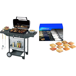 Campingaz Texas Revolution S Barbacoa a Gas para Piedra Lava, 2 Quemadores de Gas Compactos, Quemador lateral, 8.2 kW + 205636 Briquetas de cerámica en oferta