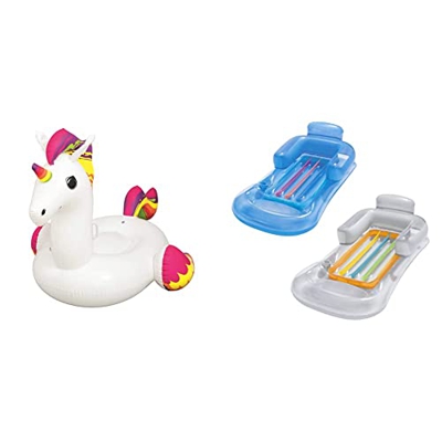 BESTWAY 41113 - Unicornio de Fantasía Hinchable 224x164 cm Laterales Blanco con detalles Arcoíris Válvulas de Seguridad y Parche de Reparación + 43028