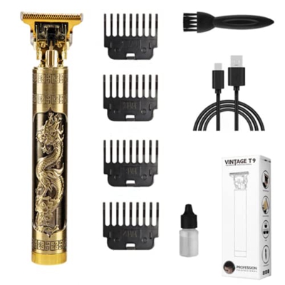Recortadora de cabello inalámbrica profesional, recortadora de cuchillas en T sin huecos, afeitadora de barba recargable, cortapelos con 4 peines guía