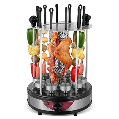 Parrilla eléctrica Vertical sin Humo Temporización automática Estufa de Barbacoa giratoria Brocheta Bandeja de Aceite incorporada Hogar Viajes al Aire