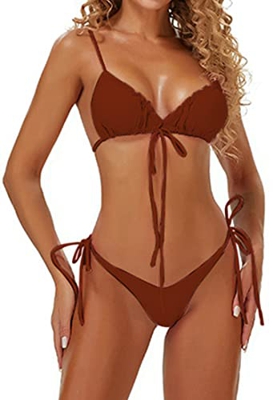 Bikinis para Mujer con Cordón Lateral Traje de baño con Cuello en V Triángulo Top de Bikini de Dos Piezas