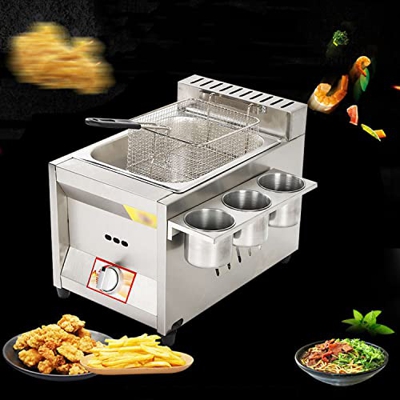EIXUE Freidora de Gas 8L Comercial Acero Inoxidable Freidora Aceite de Encimera con Tapa y Cesta, Freidoras, Patatas Fritas, Pescado, Pavo, Restaurant
