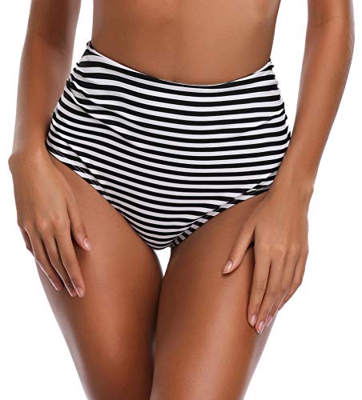 SHEKINI Traje de Baño para Mujer Abdominal Cintura Alta de Bikini Pantalones de natación Ruched Color Sólido Bañadores Retro Ropa de Playa Bikini Brag