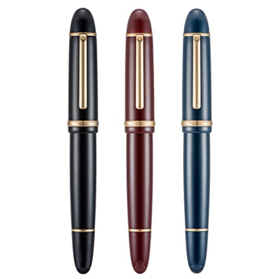 Jinhao X159 Pluma estilográfica de punta fina, 3 colores de clip dorado acrílico de gran tamaño (negro, azul, rojo)