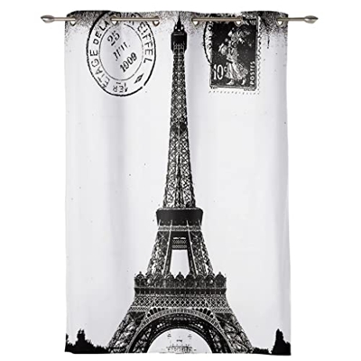 Vintage Stamp Paris Tower Window Curtains for Living Room Bedroom Luxury Home Decor Valance Curtains for Kitchen (Color : A, Size : 135W x 230H(cm)) (