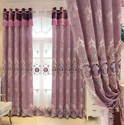 Bordado Europeo Blackout Jacquard Cortina Villa Cortina 140cmx245cm (Ancho x Alto) 2 Paneles púrpura (Púrpura 135cmx240cm)