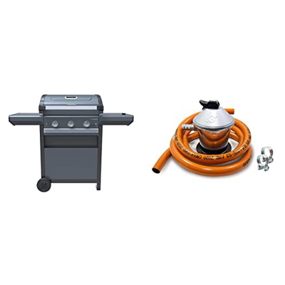 Campingaz Barbacoa Gas 3 Series Select S, BBQ de Gas, 3 quemadores de acero inoxidable, 1 hornillo lateral, tapa con termómetro + S&M 321771 Regulador