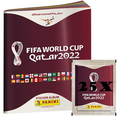 Panini FIFA World Cup Qatar 2022 - Adhesivo oficial (1 álbum de tapa blanda + 25 bolsas)