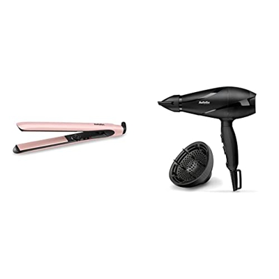 BaByliss 2498PRE Plancha de pelo Rose Blush 235 con placas flotantes extra largas de Cerámica con Titanio + 6613DE Secador de Pelo Profesional, Iónico