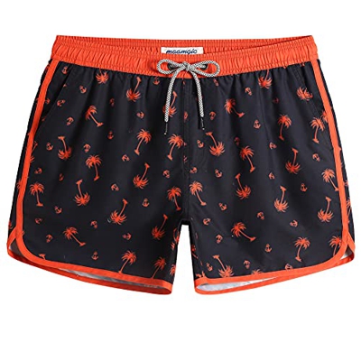 MaaMgic Bañador Hombre de Natación Secado Rápido Interior de Malla Pantalones Cortos d'Aire Vintage 80s 90s,Árbol de Coco-Negro Naranja,L
