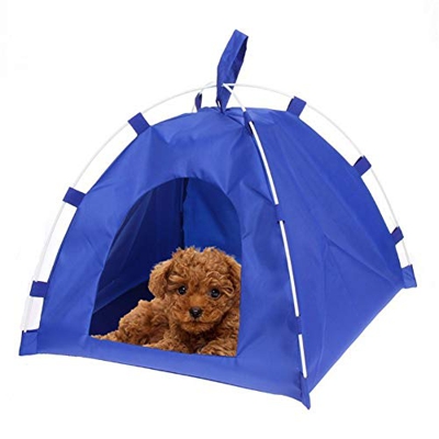 Jjoer Tienda de campaña para Perros Mascota Tiendas de campaña Perro Sombra al Aire Libre Cama para Perro con sombrilla Tienda para Perros Pop Up Blue