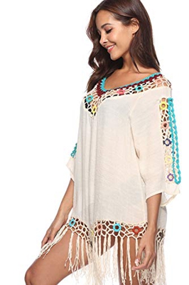 Traje de baño de Mujer Falda de Playa de Ganchillo Top Poncho de Punto Bikini Bikini de Camuflaje de Verano(apricot-p1851)