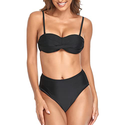 EDOTON Traje de baño para Mujer, Cintura Alta, Delgado, Estampado Vintage, Dos Piezas, Traje de baño para Mujer (L, 2* Negro) en oferta