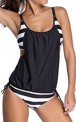 EUDOLAH Conjunto Tankini Informal Mujer Top de Malla Elástica y Pantalones de Cintura Alta Traje de Baño para SPA A obsidiana,XXL