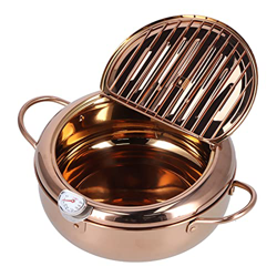 Freidora Olla, 3.4L Acero Inoxidable Japonés Antiadherente Tempura Freidora Freidora Profunda con Termómetro, Tapa, Escurridor de Goteo de Aceite para características