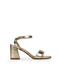 BOSANOVA Sandalias Doradas con una Tira al Empeine y Detalle de tacón Ancho. Cierre de Pulsera con Hebilla. Oro 38 en oferta