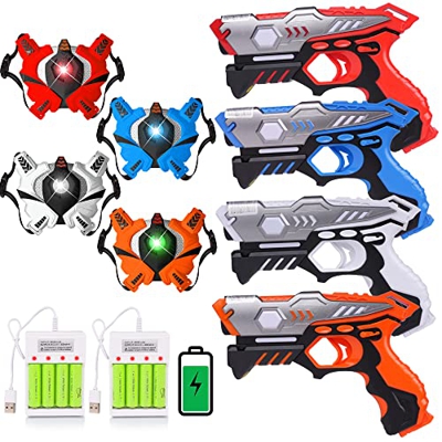 VATOS Ricaricabile Pistola Láser - Juego de Pistola Láser Infrarrojo con Chalecos 4 Pack Juego Multifunción para Niños Interior y Exterior Regalos Div