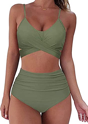 Yutdeng Mujer Conjuntos de Bikinis Braga Alta Talla Grande Bikini Brasileño Push Up Bañadores Mujer Reductores Traje de Baño Dos Piezas, Verde, XL