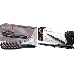 Remington Cepillo Alisador Straight Brush Cerámica Avanzada Antiestática, 3 Ajustes de Temperatura + Rizador de Pelo Conique Pearl Barril de 13-25 mm, características