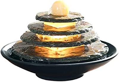 Desktop Fountain Tabletop Fountain Pyramid Zen Indoor Table-Top Water Fountain with Light,for Table Desk Office Home Bedroom Relaxation Water Fountain