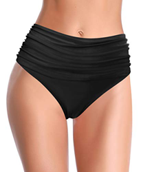 SHEKINI Shorts Natación para Mujer Traje de Baño Retro Abdominal Control Cintura Alta Negros Pliegues Bañador Clásico Bikini Bottoms(XL，C-Negro en oferta