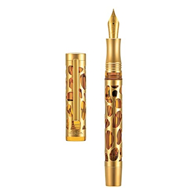 Asvine V169 Pluma estilográfica de llenado al vacío, punta media, esqueleto de gota de agua, ajuste dorado, juego de estuche de acrílico de café trans