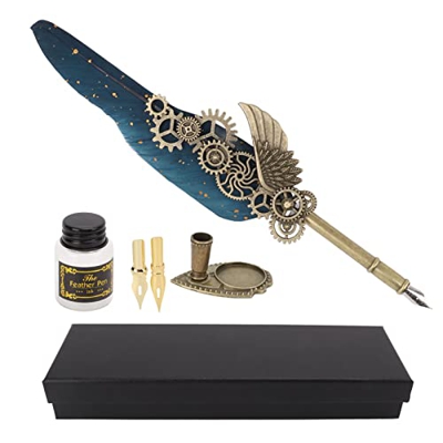 Juego de pluma y tinta Escritura brillante estilo vintage Plumín de acero inoxidable Pluma para escribir, dibujar, firmar, boda, regalo de cumpleaños,