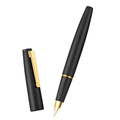Jinhao 80 Pluma estilográfica de fibra negra, borde dorado, pluma de caligrafía de punta fina de iridio, pluma suave de escritura de oficina