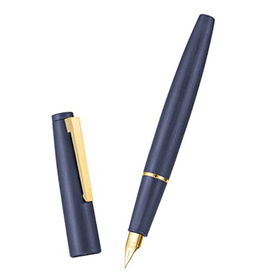 Jinhao 80 Pluma estilográfica de fibra azul con borde dorado, pluma de caligrafía de punta fina de iridio, pluma de escritura suave para oficina