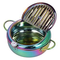 Freidora Olla, 3.4L Acero Inoxidable Japonés Antiadherente Tempura Freidora Freidora Profunda con Termómetro, Tapa, Escurridor de Goteo de Aceite para características